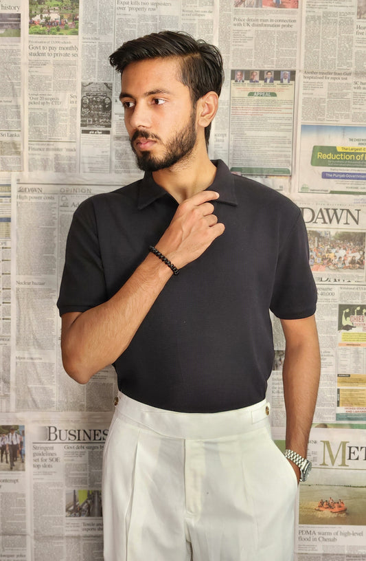 Black knitted polo