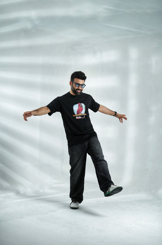 Black graphic tee shirt