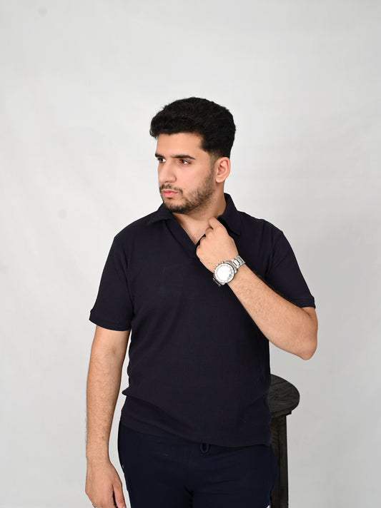 Blue knitted polo