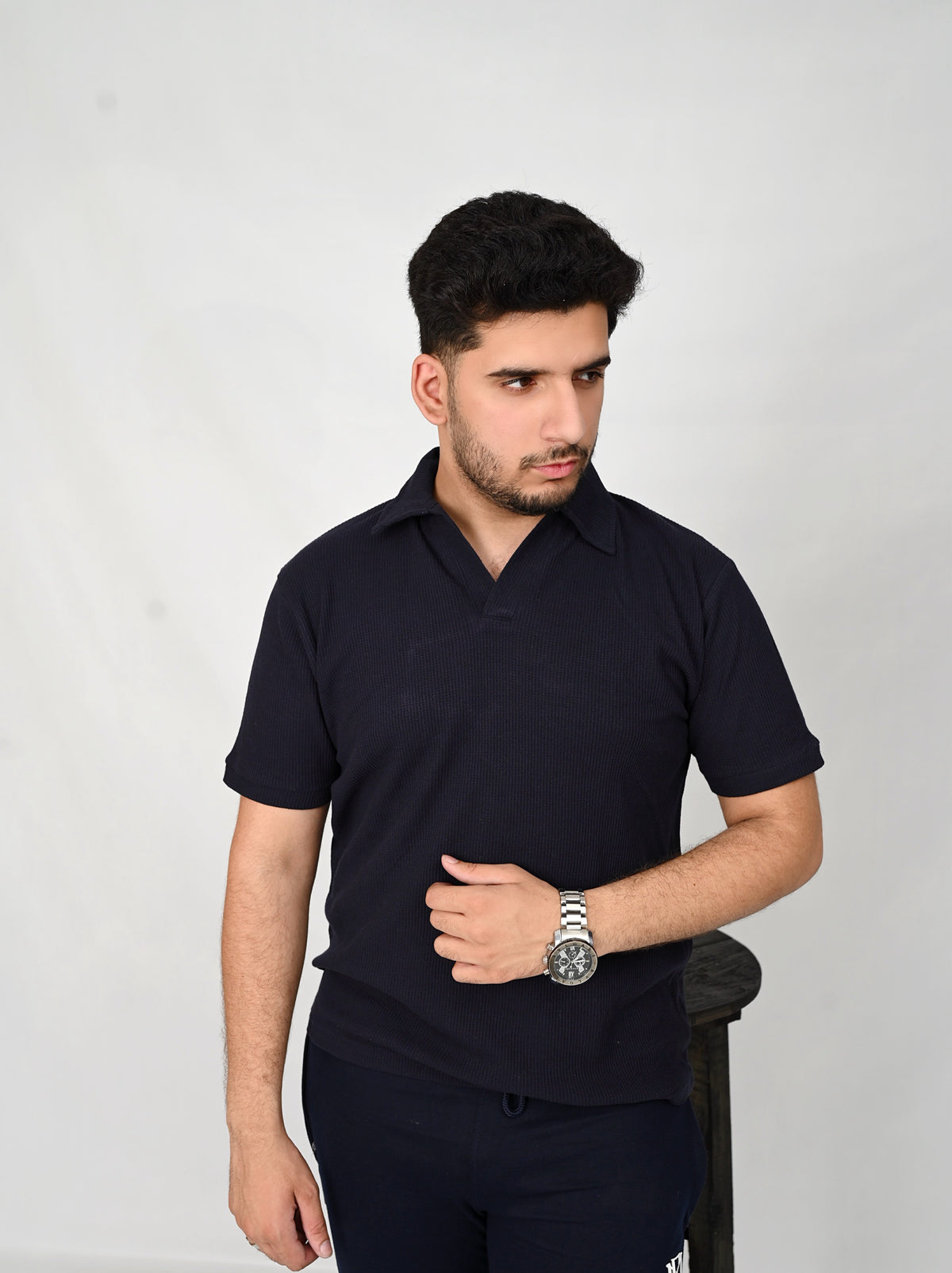 Blue knitted polo