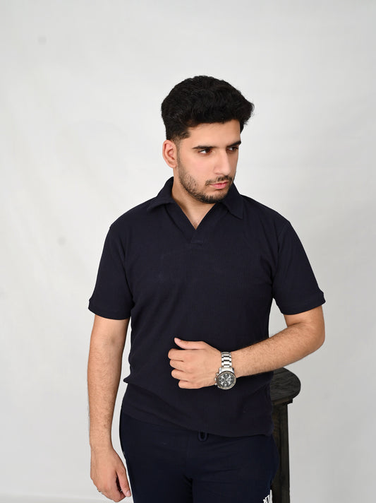 Blue knitted polo